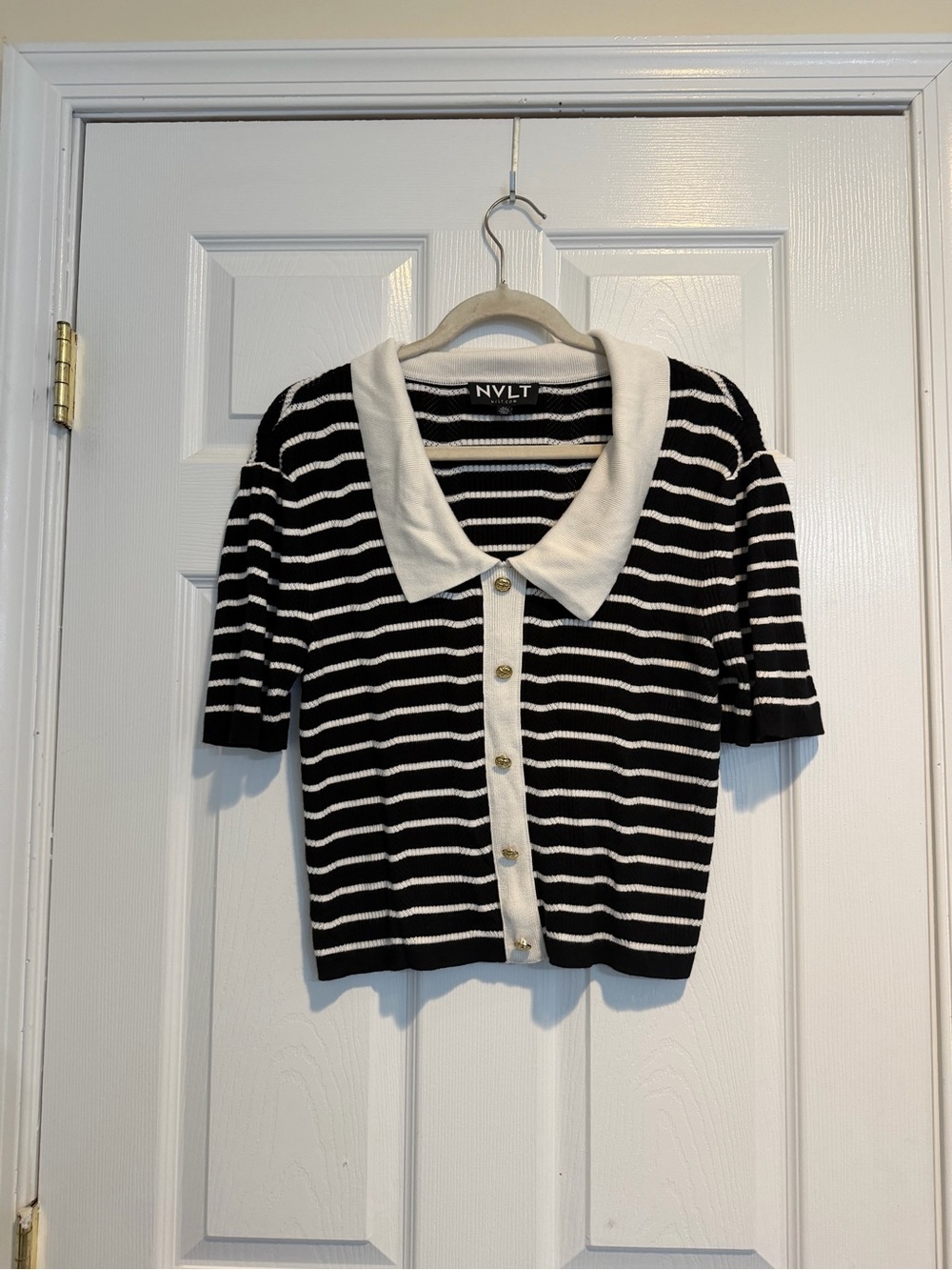 NVLT Black & White Striped Polo Cardigan